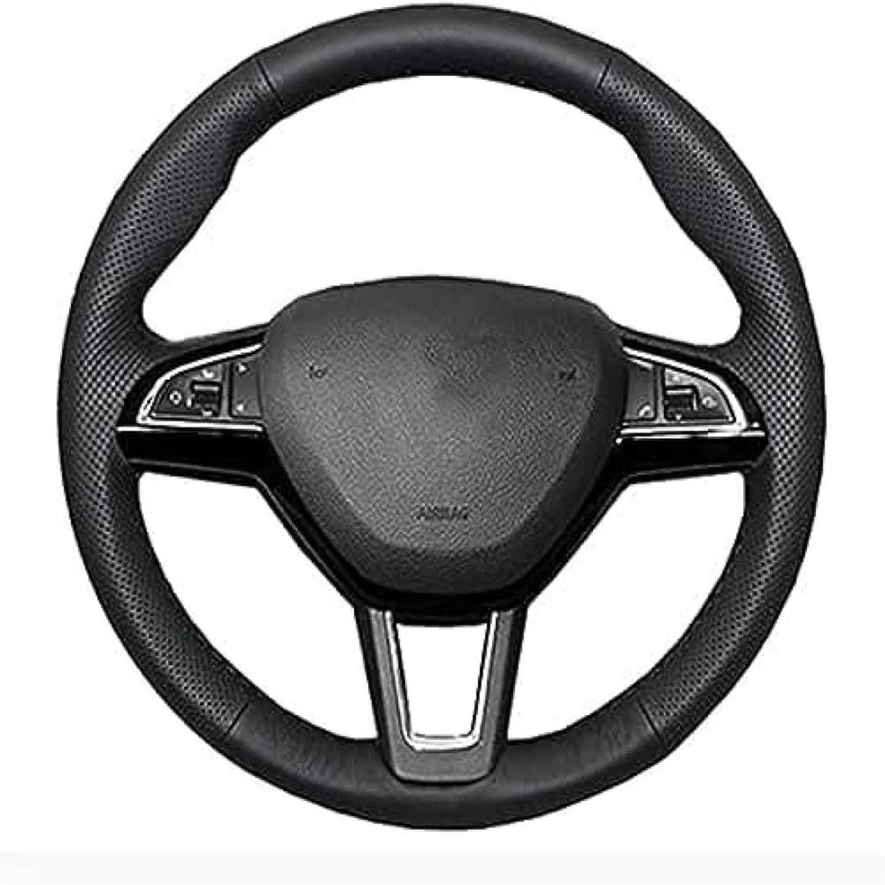 DIY Artificial Leather Steering Wheel Cover Hand-Stitched,for Rapid for Spaceback 2016,Black Leather Car Steering Wheel Cover