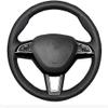 DIY Artificial Leather Steering Wheel Cover Hand-Stitched,for Rapid for Spaceback 2016,Black Leather Car Steering Wheel Cover view 1
