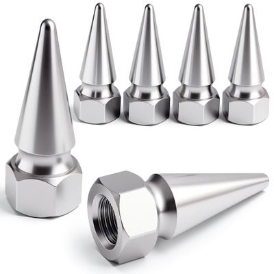 MEAJOO 6PCS Spiked Shape Tire Valve Stem Caps, Aluminum Car Air Stem Cap, Universal Dustproof Tire Valve Stem Covers for Cars, SUV, Trucks, Bikes, Motorcycles, Bicycles(Silver)