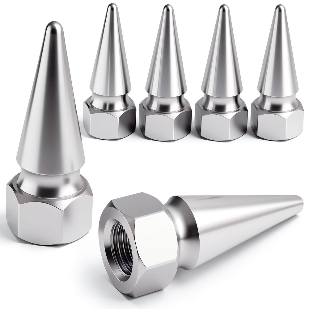 MEAJOO 6PCS Spiked Shape Tire Valve Stem Caps, Aluminum Car Air Stem Cap, Universal Dustproof Tire Valve Stem Covers for Cars, SUV, Trucks, Bikes, Motorcycles, Bicycles(Silver)