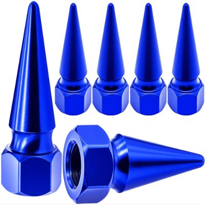 MEAJOO 6PCS Spiked Shape Tire Valve Stem Caps, Aluminum Car Air Stem Cap, Universal Dustproof Tire Valve Stem Covers for Cars, SUV, Trucks, Bikes, Motorcycles, Bicycles(Blue)