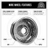 British Wire Wheel 13x7 Reverse 100 Spoke Straight Lace Wire Wheels w/ 8-Sided Hex Gold Knock Off Spinner Caps + Adapters 5x100, 5x4.25, 5x4.5 | Chrome Deep Dish Lowrider Rims | Set of 4 + Hex Wrench view 3