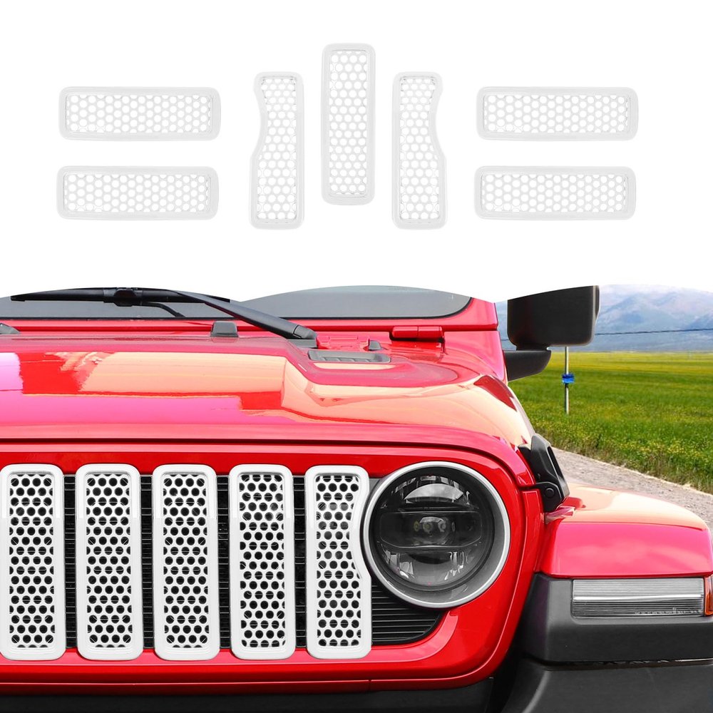 Front Grille Mesh Inserts Grill Decoration Exterior Accessories Compatible with Jeep Wrangler JL JLU & Gladiator JT 2024+,white