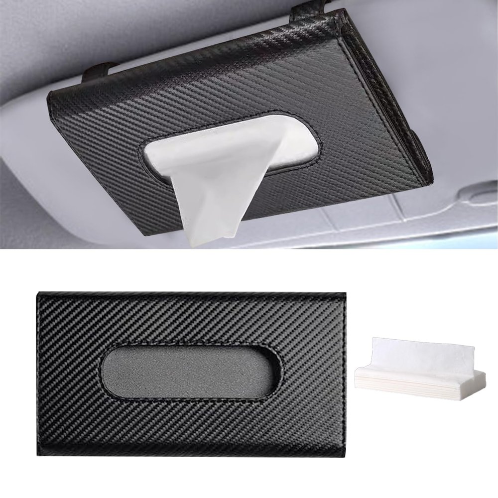 Lecctso Car Tissue Holder, Car Napkin Holder, PU Leather Backseat Tissue Case Holder with Tissue Refill, Auto Accessories Interior Sun Visor Mask Dispenser Universal for Most Vehicles (Black)