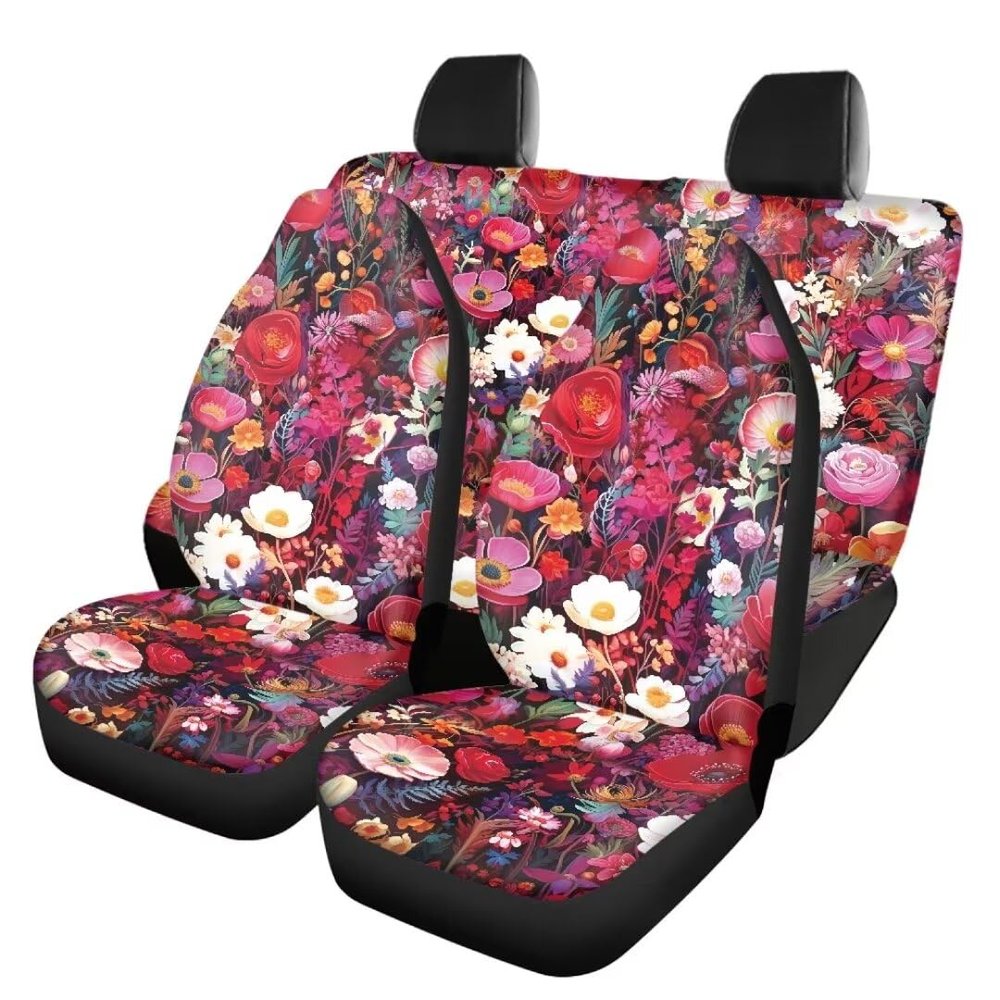 Beauty Collector Flowers Blossom Car Seat Covers Full Set Vehicle Seat Cushion Protector Soft Durable Car Back Seat Cover and Front Covers Graphic