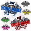 Custom Racing Name Number Sticker Personalized Motorsports Decal with Checkered Flags Waterproof Vinyl for Car Helmet Motorcycle Dirt Bike Gifts for Kid Boy Girl view 1