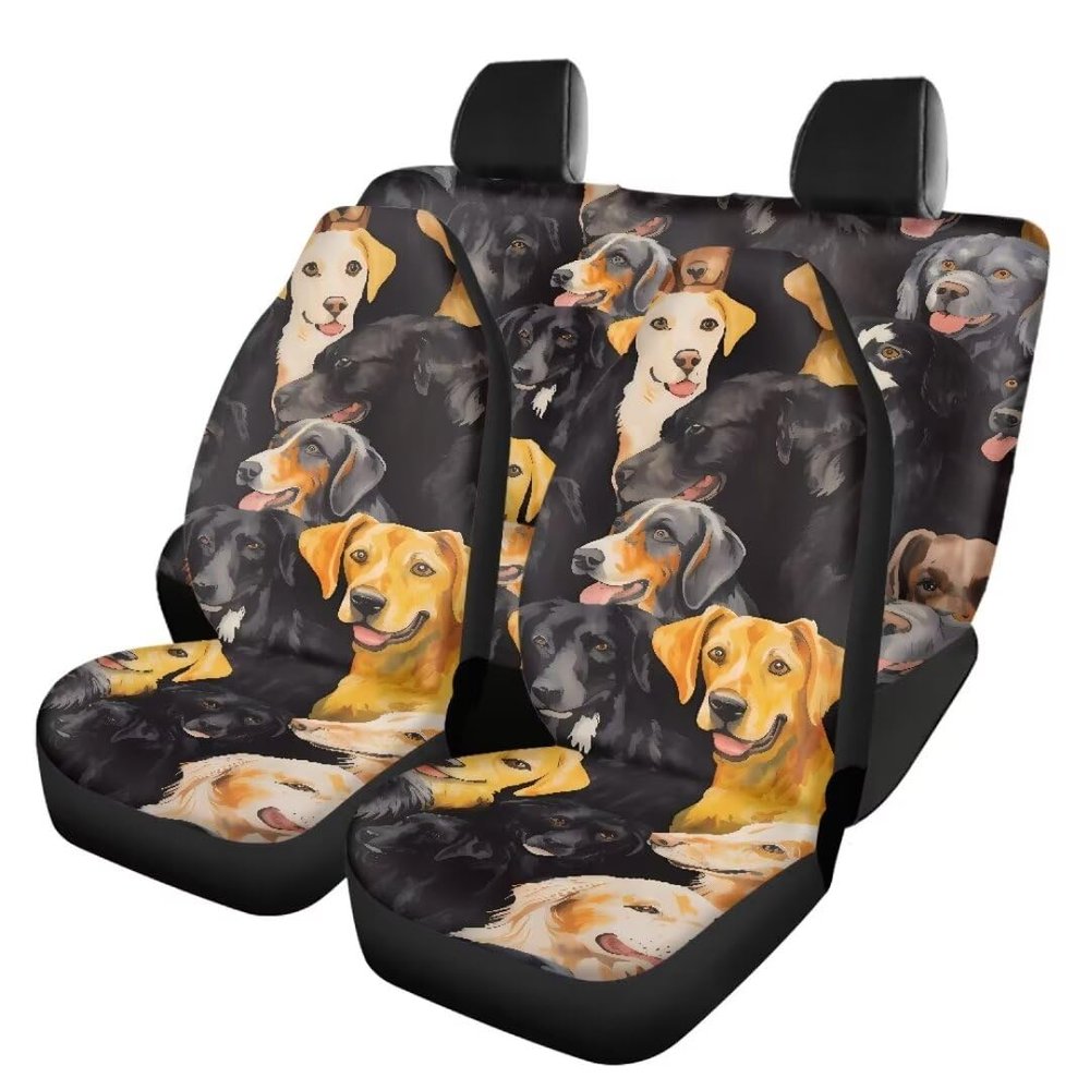 Beauty Collector Dogs Car Seat Cover Front Seat Cover and Bench Cover(2pc Split Bench Cover), Elastic Polyester Seat Covers Full Set, Universal Fit for Cars SUV
