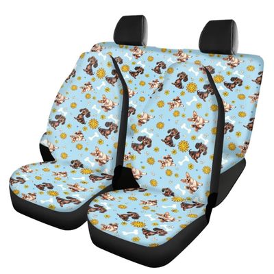 Beauty Collector Blue Flower Dog Corgi Car Seat Cover Front Seat Cover and Bench Cover(2pc Split Bench Cover), Elastic Polyester Seat Covers Full Set, Universal Fit for Cars SUV