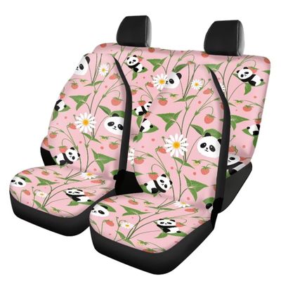 Beauty Collector Pink Flower Strawberry Panda Car Seat Cover Front Seat Cover and Bench Cover(2pc Split Bench Cover), Elastic Polyester Seat Covers Full Set, Universal Fit for Cars SUV