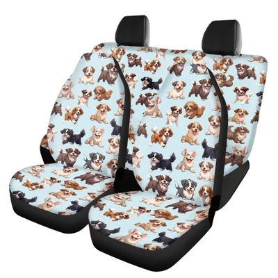 Beauty Collector Blue Dogs Car Seat Cover Front Seat Cover and Bench Cover(2pc Split Bench Cover), Elastic Polyester Seat Covers Full Set, Universal Fit for Cars SUV