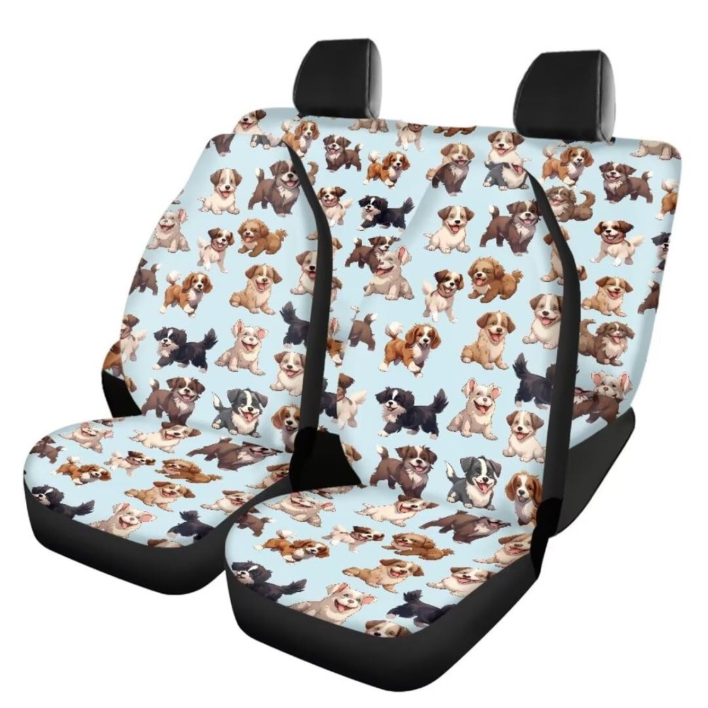 Beauty Collector Blue Dogs Car Seat Cover Front Seat Cover and Bench Cover(2pc Split Bench Cover), Elastic Polyester Seat Covers Full Set, Universal Fit for Cars SUV