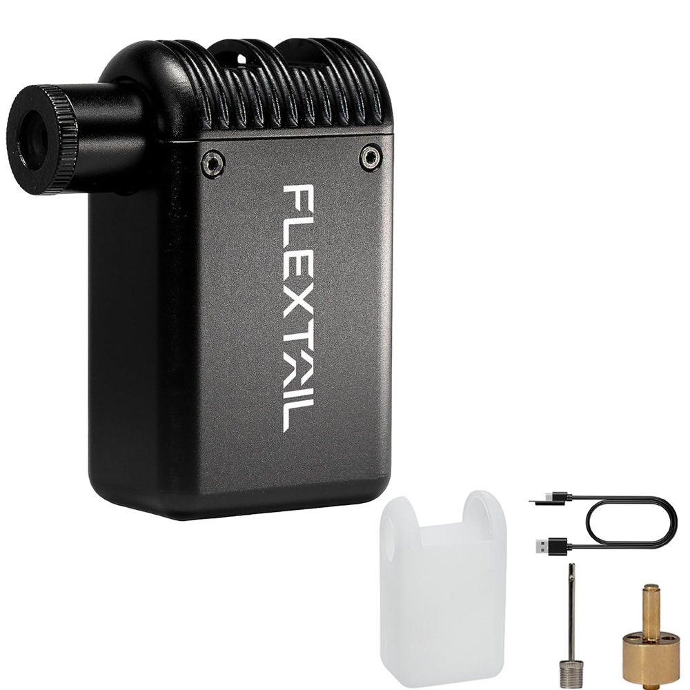 FLEXTAILGEAR Tiny Bike Tire Pump, 100PSI Electric Bicycle Pump, Protable Cycling Pump with Schrader and Presta valves, Integrated Safety Light, 80 Seconds Quick Inflation for Road Bike, Mountain Bike