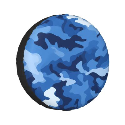 Blue White Camo Premium Spare Tire Cover - Waterproof, Dust-Proof, Universal Protection for Trailers, Rvs, Suvs, and More 14 Inch