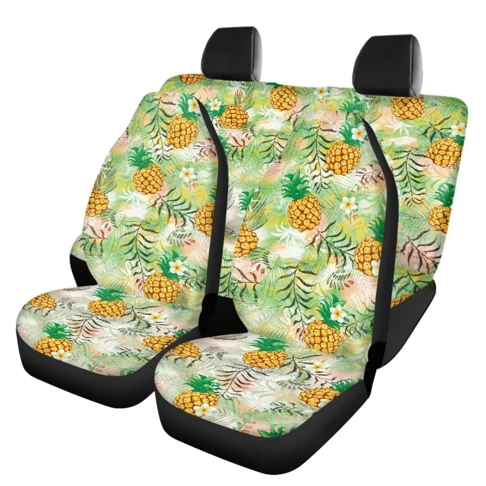 Beauty Collector Green Floral Pineapple Car Seat Protector Full Set, Auto Seat Cover for Car, Truck SUV Back Seat Cover Seats Full Set, Universal fit for Vehicles Sedan