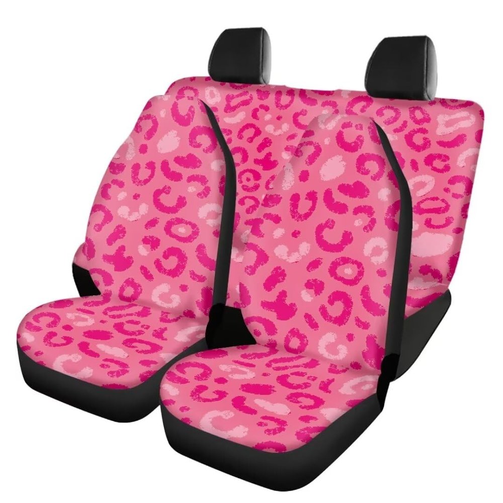 Beauty Collector Hot Pink Leopard Car Seat Protector Full Set, Auto Seat Cover for Car, Truck SUV Back Seat Cover Seats Full Set, Universal fit for Vehicles Sedan