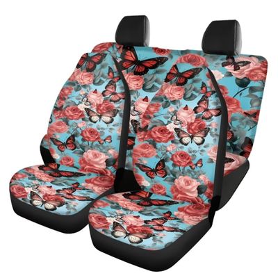 Beauty Collector Butterfly Flower Car Seat Protector Full Set, Auto Seat Cover for Car, Truck SUV Back Seat Cover Seats Full Set, Universal fit for Vehicles Sedan