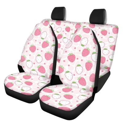 Beauty Collector Pink Cow Strawberry Car Seat Protector Full Set, Auto Seat Cover for Car, Truck SUV Back Seat Cover Seats Full Set, Universal fit for Vehicles Sedan