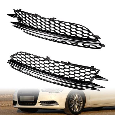 AMOPA Honeycomb Bumper Grille Chrome Trim for 2012-2015 Audi A6 C7 (2 Pcs)