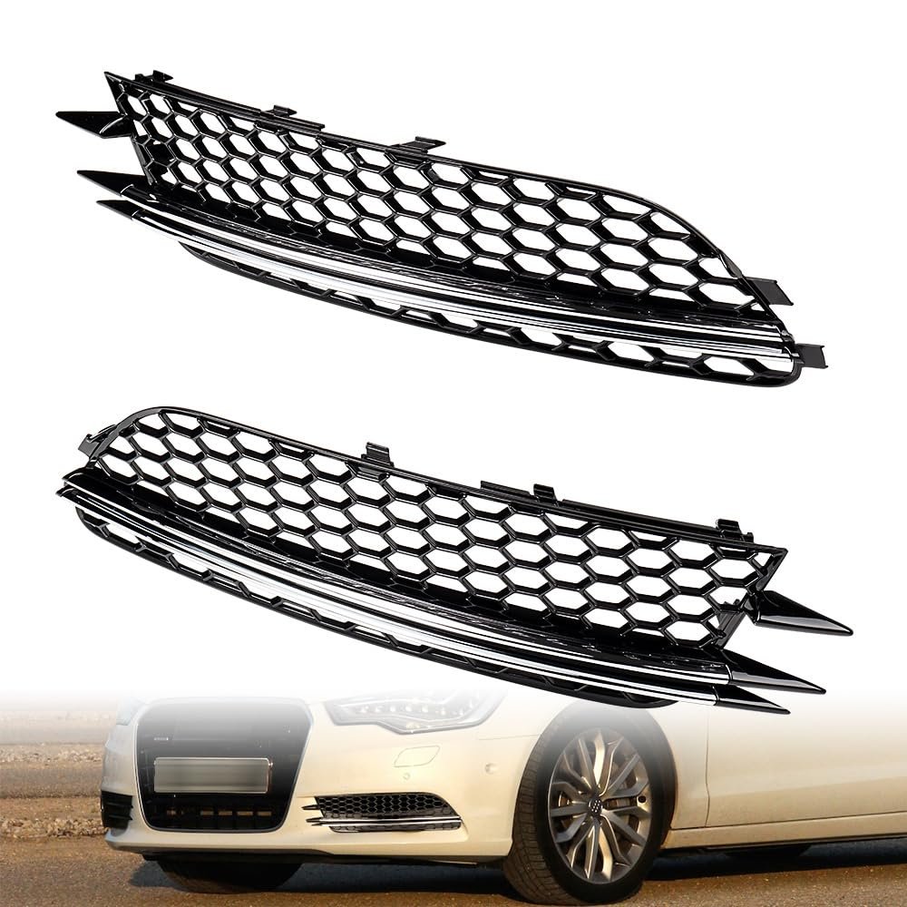 AMOPA Honeycomb Bumper Grille Chrome Trim for 2012-2015 Audi A6 C7 (2 Pcs)