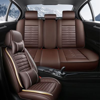 TNOKDY Full Seat Covers for Lincoln MKC 2015-2019 Nappa Leather Car Seat Covers Waterproof and Dustproof Car Seat Protectors Comfort Car Seat Covers with AirbagLuxury, Coffee