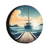 Boat Seascape Theme Print Spare Tire Cover Funny Wheel Covers Waterproof Dust-Proof Wheel Protectors Fit for Trailer SUV Truck Camper 17 Inch view 1