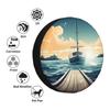 Boat Seascape Theme Print Spare Tire Cover Funny Wheel Covers Waterproof Dust-Proof Wheel Protectors Fit for Trailer SUV Truck Camper 17 Inch view 3