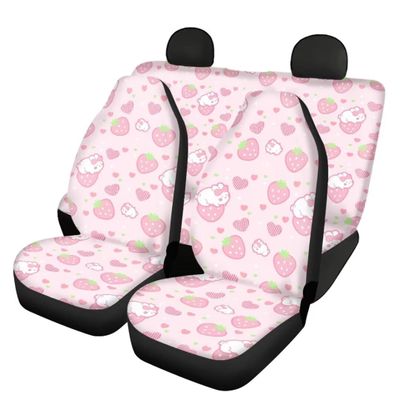 Beauty Collector Pink Bunny Strawberry Front Seat Covers Rear Bench Cover, Seat Protection Cove Car Full Set, Car Front Seat Cushion for Pets Child Car Seat Protector