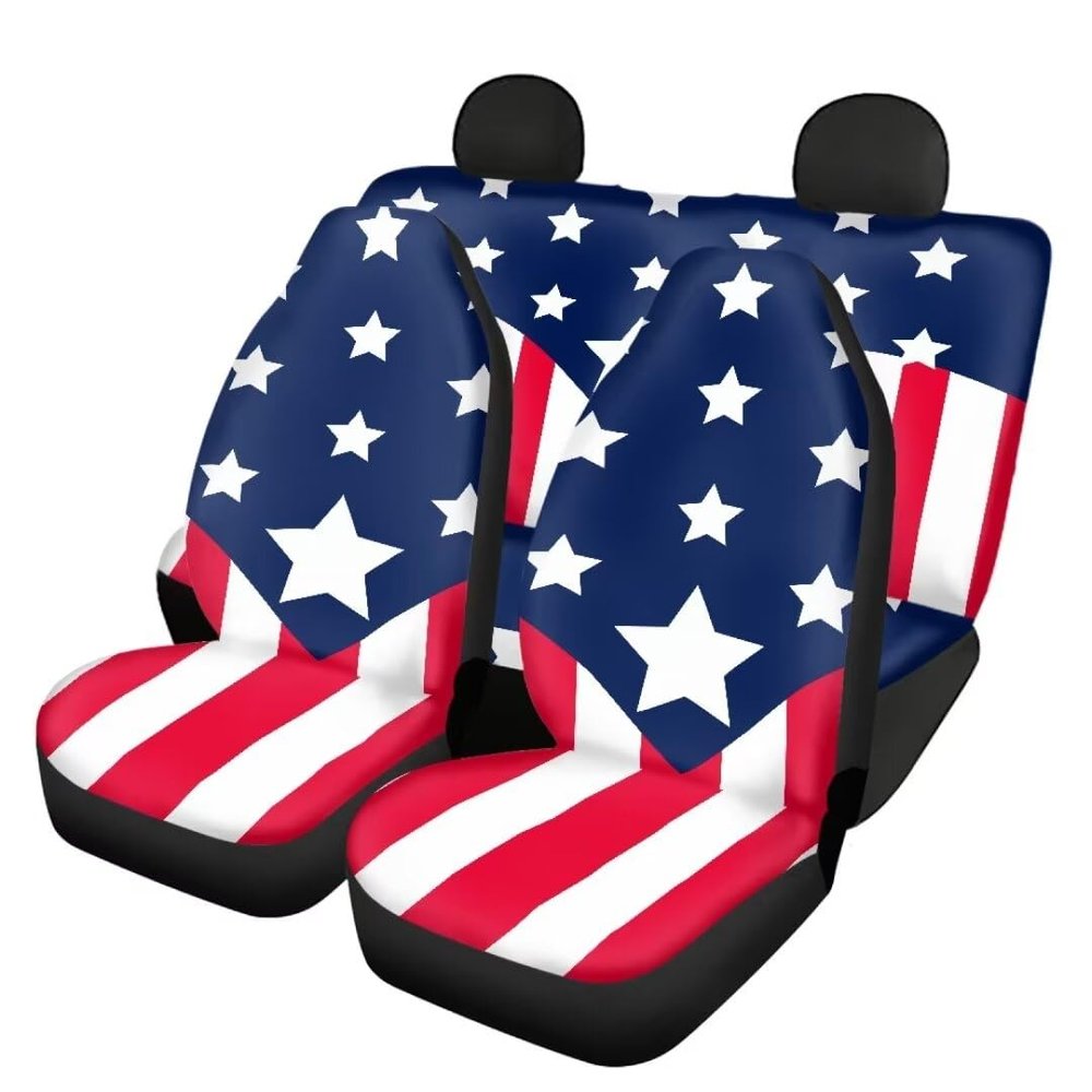 Beauty Collector Flag Star Front Seat Covers Rear Bench Cover, Seat Protection Cove Car Full Set, Car Front Seat Cushion for Pets Child Car Seat Protector