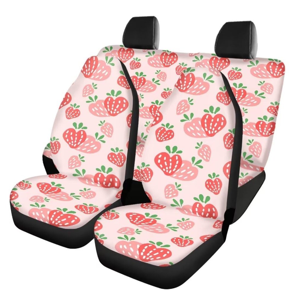 Beauty Collector Heart Strawberry Front Seat Covers Rear Bench Cover, Seat Protection Cove Car Full Set, Car Front Seat Cushion for Pets Child Car Seat Protector