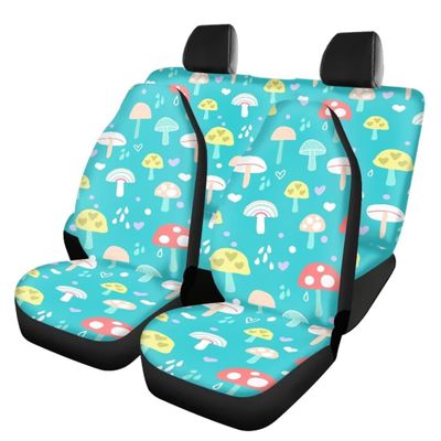 Beauty Collector Blue Mushroom Cute Car Front Seats Covers+2 Pieces Back Seat Protector Split Bench Cover All Weather Bucket Seat Cushion Auto Accessories Car Seat Cover Full Set