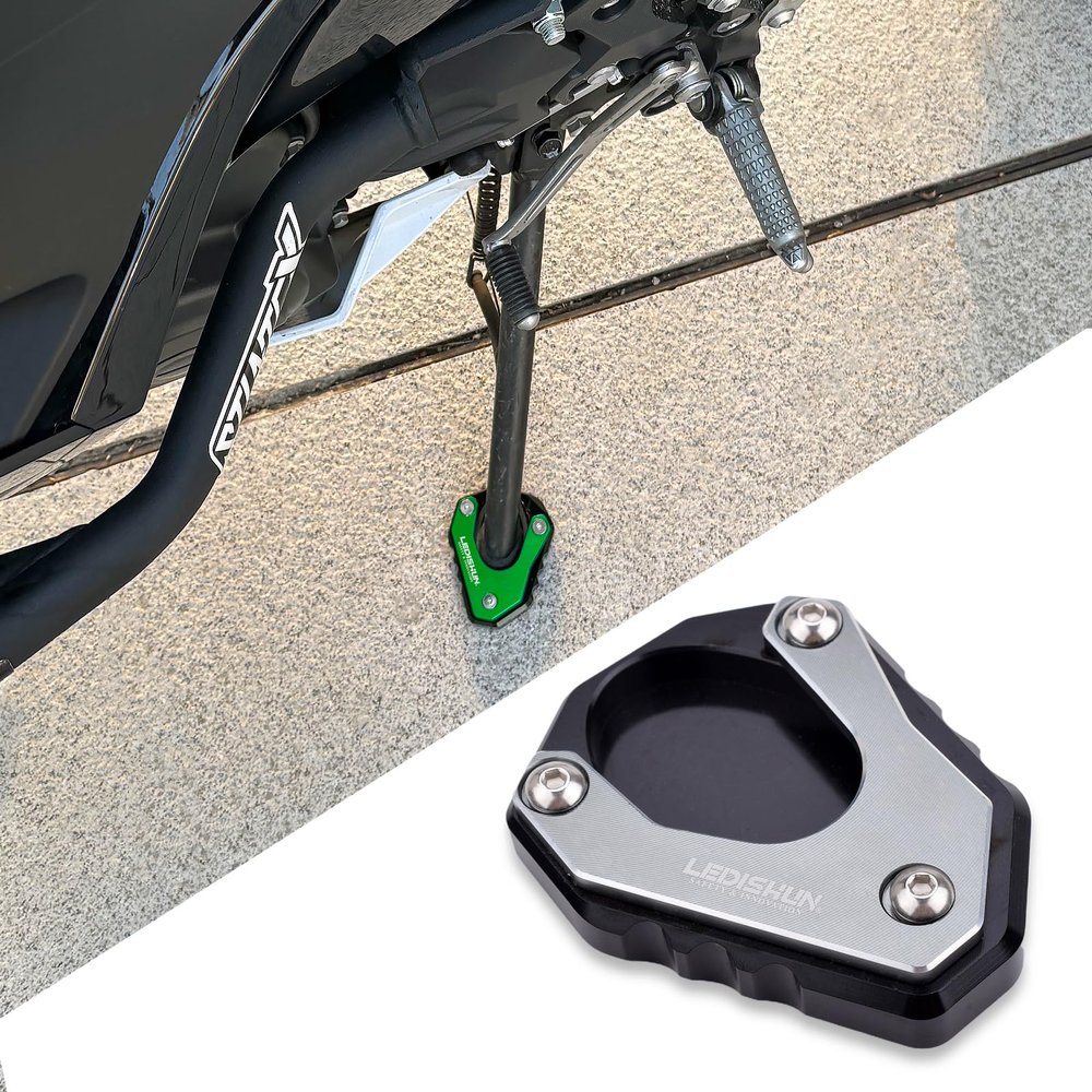 LEDISHUN Motorcycle Kickstand Pad Side Stand Foot Extension Enlarger Plate Support compatible with Kawasaki Ninja500,Z500,Ninja 400,Z400,ZX-4RR,VER KE650,ELIMINATOR/SE (Gray)