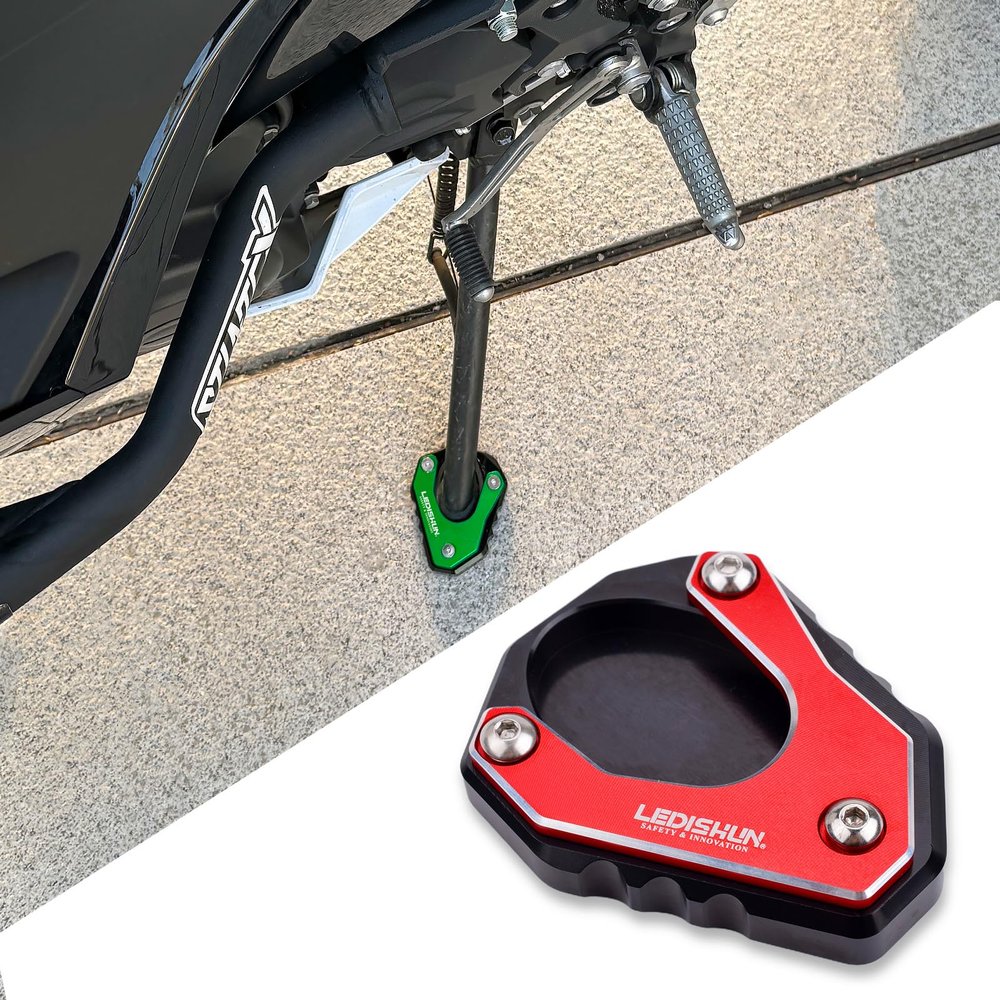 LEDISHUN Motorcycle Kickstand Pad Side Stand Foot Extension Enlarger Plate Support compatible with Kawasaki Ninja 400,Z400,ZX-4RR,VER-SYS 650 (Red)