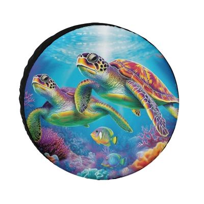 Two Turtles in Sea Tire Covers Wheel Cover Protectors Waterproof UV Protection Spare Tire Cover Universal Fit for RV SUV Truck Travel Trailer Accessories