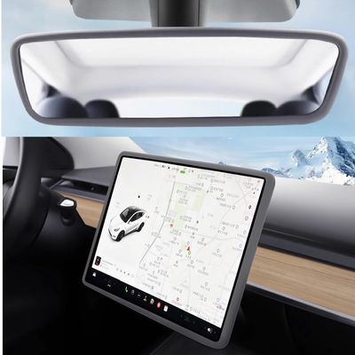GOOYOGOO 2 Set, Screen Protector Silicone Frame + Rear View Mirror Cover for Tesla Model 3 Model Y, 15" Center Control Touchscreen,Knee Protection/Anti-bump/Durable (Grey)