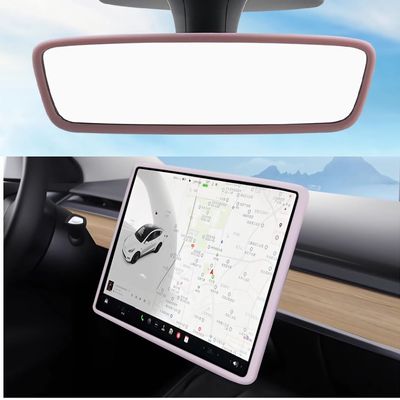 GOOYOGOO Screen Protector Silicone Frame + Rear View Mirror Cover for Tesla Model 3 Model Y, 15" Center Control Touchscreen,Knee Protection/Anti-bump/Durable (PINK)
