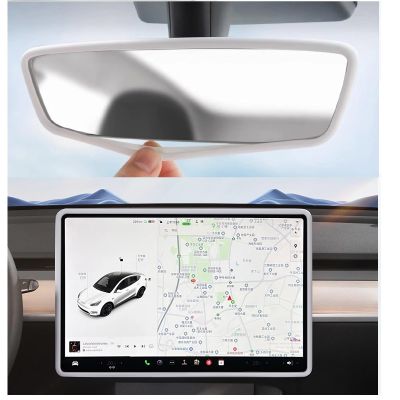 GOOYOGOO 2 Set,Screen Protector Silicone Frame + Rear View Mirror Cover for Tesla Model 3 Model Y, 15" Center Control Touchscreen,Knee Protection/Anti-bump/Durable(White)
