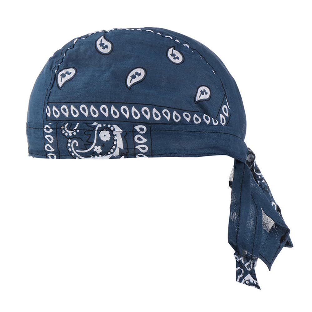 Men Skull Caps Sweat Wicking Doo Rag Cooling Dew Rag Helmet Liner Motorcycle Head Wrap Bandana Turban Headwear for Women (Denim Blue)