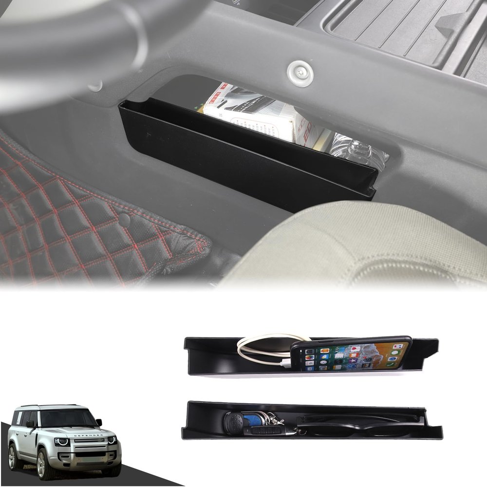 HIRUFAIT Center Console Side Organizer Tray Compatible with L@nd Rover Defender 90/110/130 2020-2023 Accessories, Gear Shift Side Storage Box ABS Black 2PCS