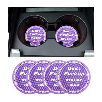 Kewucn 4 Pack Bling Car Cup Holder Coasters, 2.75 inch Anti-Slip Soft Rubber Crystal Rhinestone Auto Cup Insert Pad, Universal Vehicle Interior Decor Accessories for Car SUV Truck (Purple, 4 PCS)