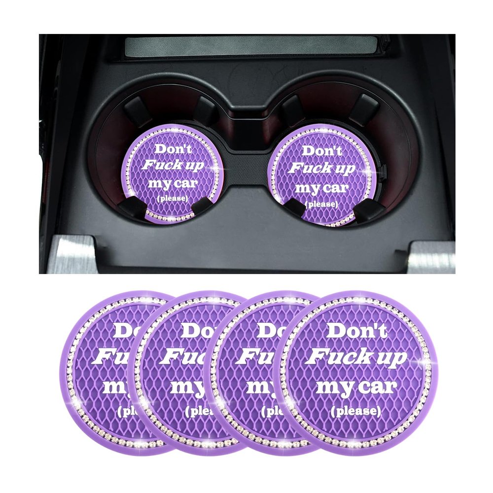 Kewucn 4 Pack Bling Car Cup Holder Coasters, 2.75 inch Anti-Slip Soft Rubber Crystal Rhinestone Auto Cup Insert Pad, Universal Vehicle Interior Decor Accessories for Car SUV Truck (Purple, 4 PCS)