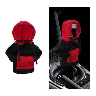 Suvnie Car Gear Shift Cover, Fashionable Hoodie Vehicle Shift Knob, Novelty Mini Automotive Gearshift Decorative Sweater Shirt, Universal Car Accessories for Winter Warm Knob Cover (Black & Red)