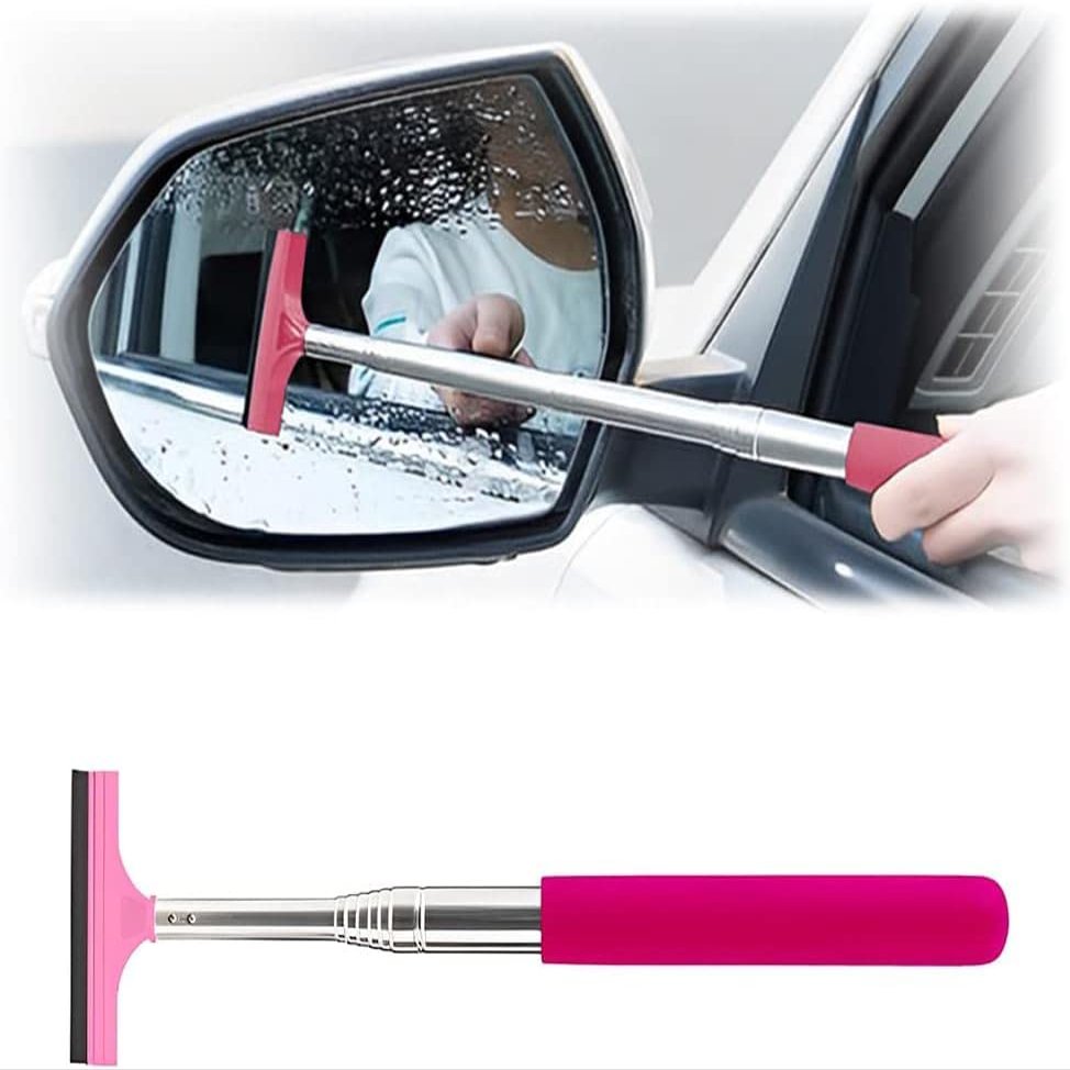 NahaiA Car Mirror Wiper, Retractable car Glass Scraper, Portable Cleaning Tool for All Vehicles(Pink)