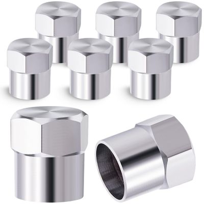 MEAJOO 8PCS Metal Brass Tire Valve Stem Caps, Airtight Seal Heavy Duty Dustproof, Universal Tire Valve Stem Covers for Cars, SUV, Trucks, Bikes, Motorcycles, Bicycles(Silver)
