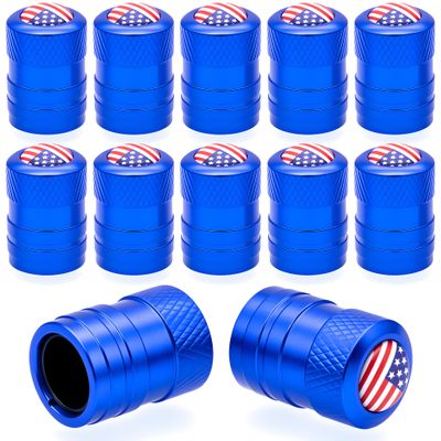 MEAJOO 12PCS USA Flag Tire Valve Stem Caps, with Plastic Liner, Anodized Alloy Universal Tire Valve Stem Covers for Cars, SUV, Trucks, Bikes, Motorcycles, Bicycles(Blue)