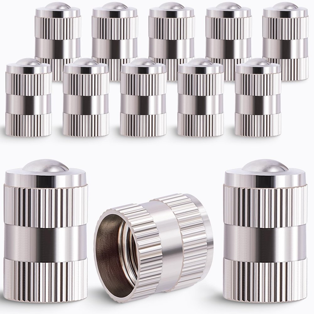 MEAJOO 12PCS Metal Brass Tire Valve Stem Caps, Corrosion Resistant Leak-Proof, Universal Tire Valve Stem Covers for Cars, SUV, Trucks, Bikes, Motorcycles, Bicycles(Silver)