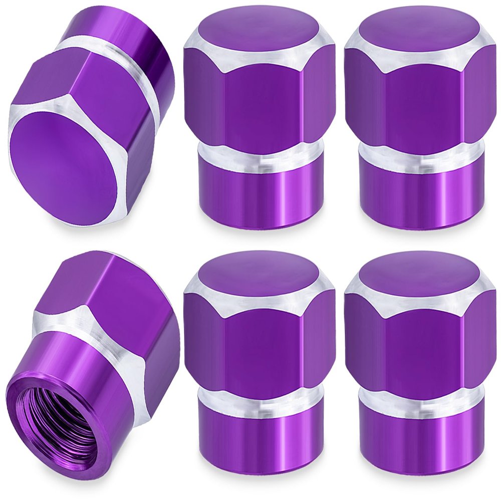 MEAJOO 6PCS Car Tire Valve Stem Caps, with Rubber O-Ring,Corrosion Resistant Leak-Proof, Aluminum Universal Wheel Tyre Stem Covers for Cars, SUV, Trucks, Bikes, Motorcycles, Bicycles(Purple)