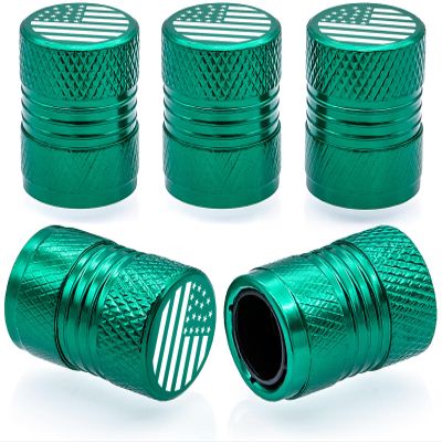 MEAJOO 5PCS USA Flag Tire Valve Stem Caps, Premium Alloy Air Caps Cover, Wheel Tyre Stem Covers for Cars, SUVs, Bike, Bicycles,Trucks and Motorcycles (Green)