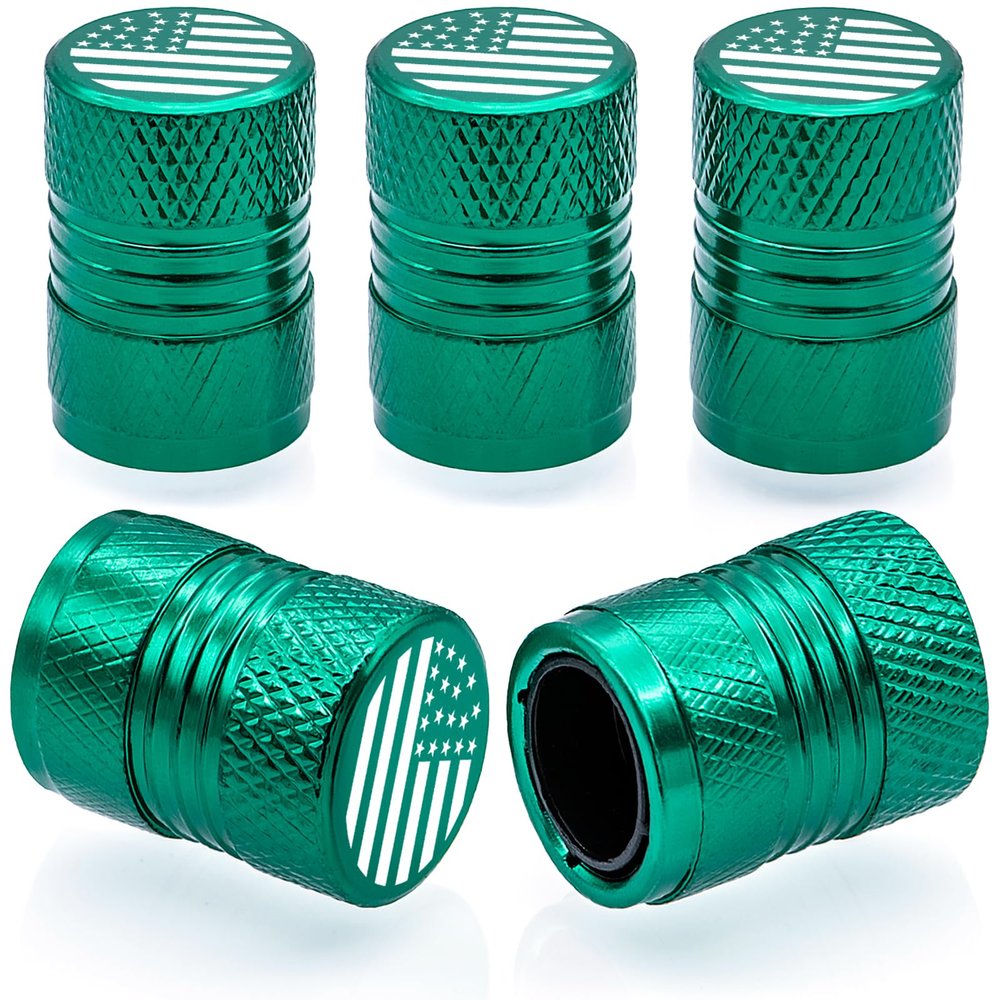 MEAJOO 5PCS USA Flag Tire Valve Stem Caps, Premium Alloy Air Caps Cover, Wheel Tyre Stem Covers for Cars, SUVs, Bike, Bicycles,Trucks and Motorcycles (Green)