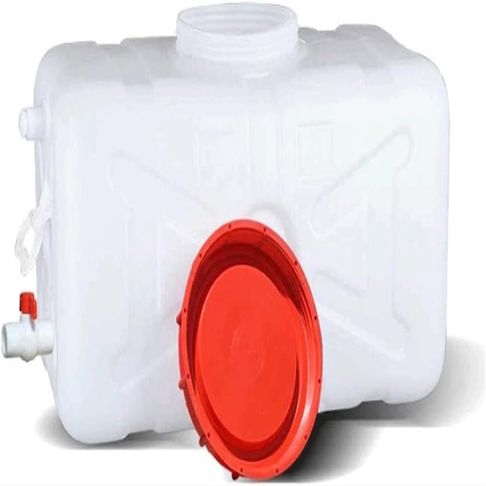 DIROVO White Bucket Horizontal Square Water Storage Tank,Thick Horizontal Water Tank with Lid Food Grade Plastic Bucket with Cover and Valve, for Self-Driving/Outdoor(25L)