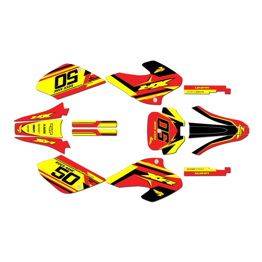 Kalair GFX Graphics Kit for Honda XR80 / XR100 (2001-2003) EVO Series Red-Shift 21 Mil - Pro Edition - Dirt Pit Bike Motorcycle Sticker, Dirtbike Racing Decal Motocross Accessories no-Plastics